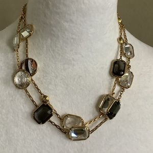 Henri Bendel 38 inch gold large crystal necklace.